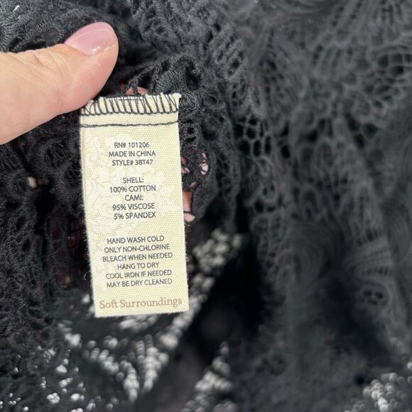 Soft Surroundings Black Lace Top Crochet Lace Whimsigoth Button Up Sz Petite XS - Picture 9 of 10
